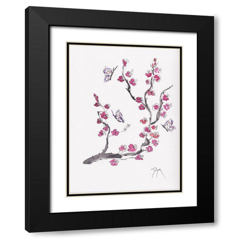 Plum Blossom with Butterflies Black Modern Wood Framed Art Print with Double Matting by Dyer, Beverly