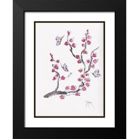 Plum Blossom with Butterflies Black Modern Wood Framed Art Print with Double Matting by Dyer, Beverly