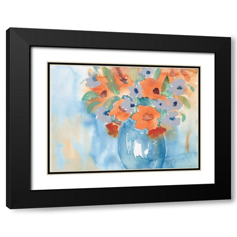Orange Blue Bouquet Black Modern Wood Framed Art Print with Double Matting by Dyer, Beverly