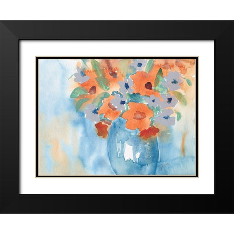 Orange Blue Bouquet Black Modern Wood Framed Art Print with Double Matting by Dyer, Beverly