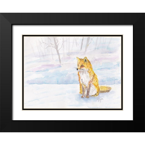 Golden Fox Winter Black Modern Wood Framed Art Print with Double Matting by Dyer, Beverly