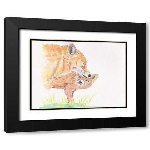Golden Fox Love Black Modern Wood Framed Art Print with Double Matting by Dyer, Beverly