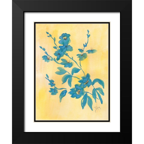 Floral Blue Yellow Black Modern Wood Framed Art Print with Double Matting by Dyer, Beverly