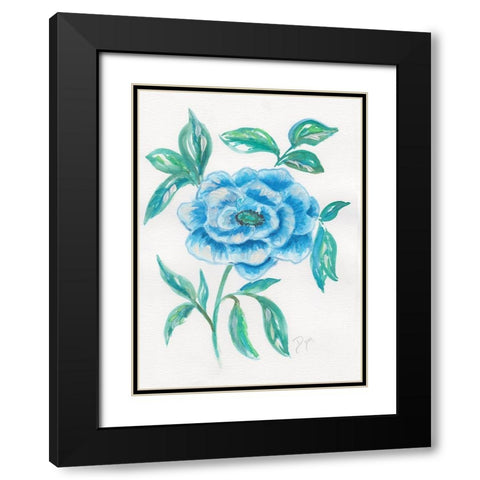 Floral Blue 1 Black Modern Wood Framed Art Print with Double Matting by Dyer, Beverly