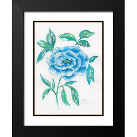 Floral Blue 1 Black Modern Wood Framed Art Print with Double Matting by Dyer, Beverly