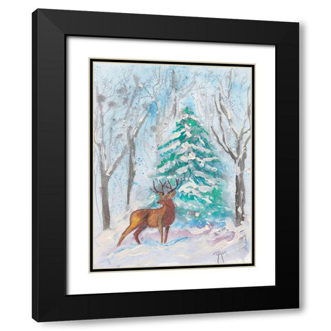 Holiday Deer Black Modern Wood Framed Art Print with Double Matting by Dyer, Beverly
