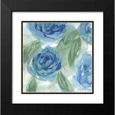 Blue Green Roses I Black Modern Wood Framed Art Print with Double Matting by Dyer, Beverly