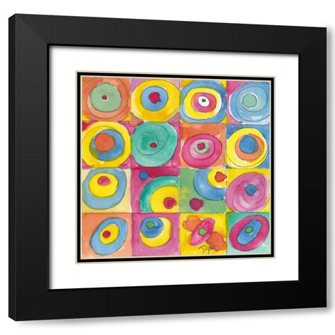 Circles Bright Black Modern Wood Framed Art Print with Double Matting by Dyer, Beverly