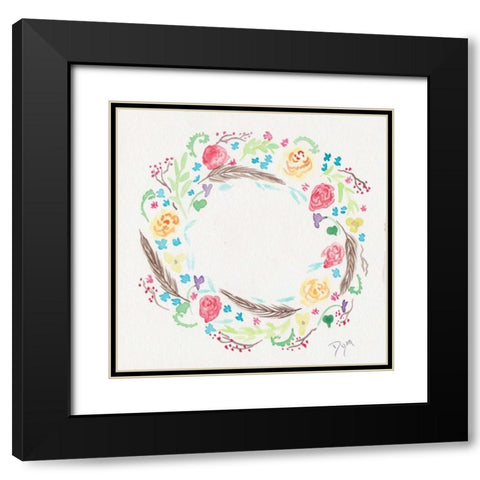 Wildflower Wreath 1 Black Modern Wood Framed Art Print with Double Matting by Dyer, Beverly