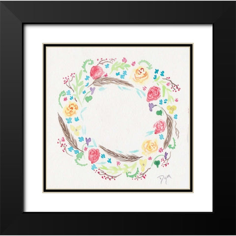 Wildflower Wreath 1 Black Modern Wood Framed Art Print with Double Matting by Dyer, Beverly