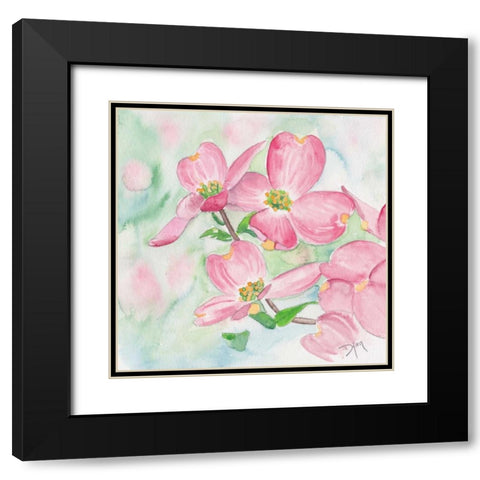 Pink Dogwood I Black Modern Wood Framed Art Print with Double Matting by Dyer, Beverly