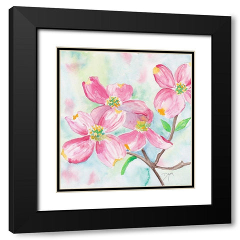 Pink Dogwood II Black Modern Wood Framed Art Print with Double Matting by Dyer, Beverly