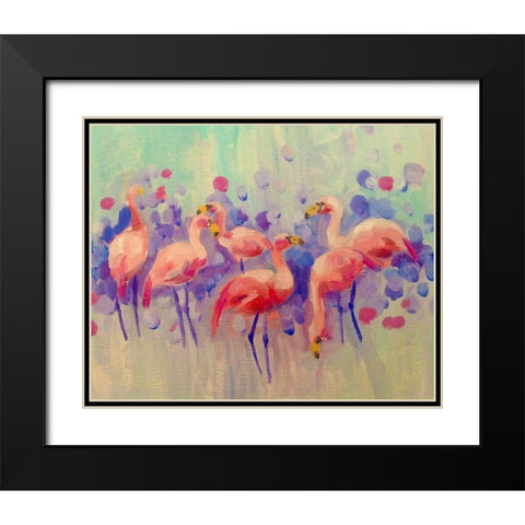 Flamingo Party Black Modern Wood Framed Art Print with Double Matting by Boho Hue Studio