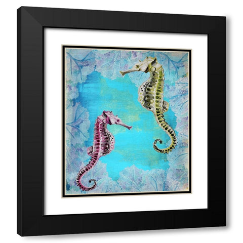 Seahorse Couple Black Modern Wood Framed Art Print with Double Matting by Boho Hue Studio