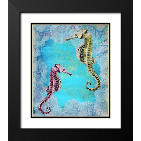 Seahorse Couple Black Modern Wood Framed Art Print with Double Matting by Boho Hue Studio