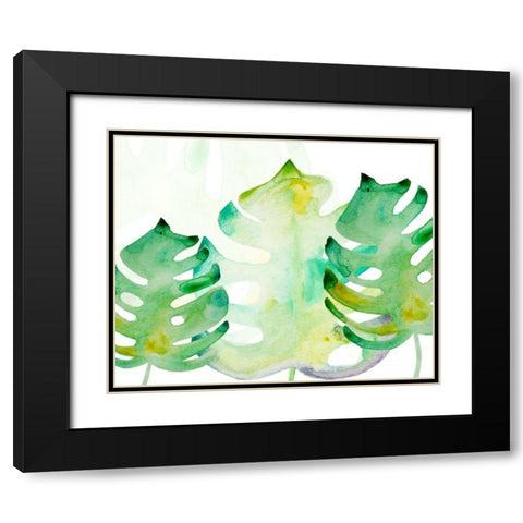 Green Monsteral 1 Black Modern Wood Framed Art Print with Double Matting by Boho Hue Studio