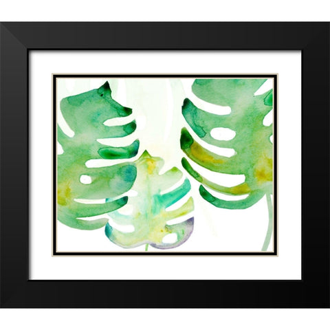 Green Monsteral 2 Black Modern Wood Framed Art Print with Double Matting by Boho Hue Studio