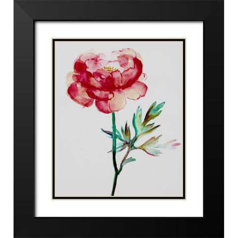 Red Peony Black Modern Wood Framed Art Print with Double Matting by Boho Hue Studio