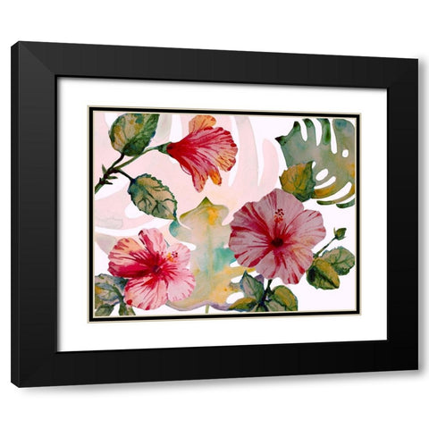 Tropical Hibiscus 1 Black Modern Wood Framed Art Print with Double Matting by Boho Hue Studio