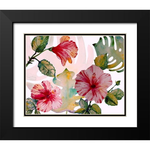 Tropical Hibiscus 1 Black Modern Wood Framed Art Print with Double Matting by Boho Hue Studio