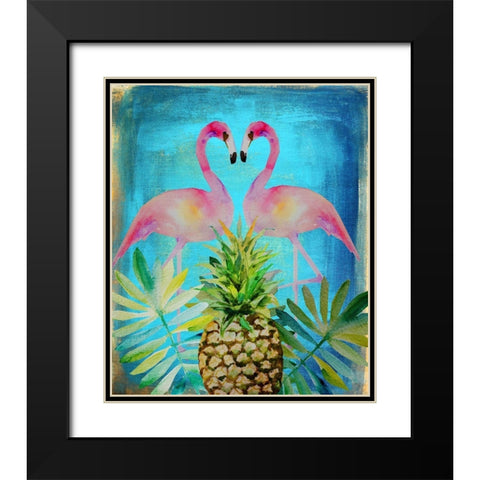 Pineapple Flamingos Black Modern Wood Framed Art Print with Double Matting by Boho Hue Studio
