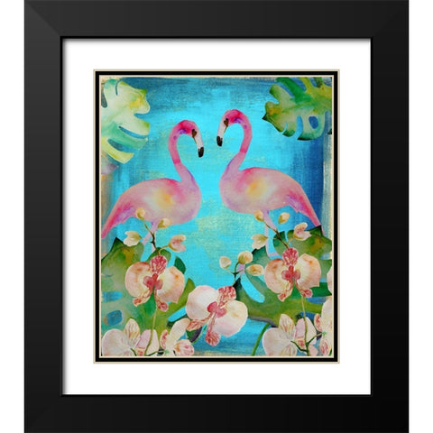 Orchid Flamingos Black Modern Wood Framed Art Print with Double Matting by Boho Hue Studio