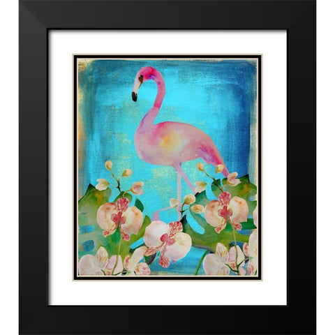 Orchid Flamingo Black Modern Wood Framed Art Print with Double Matting by Boho Hue Studio