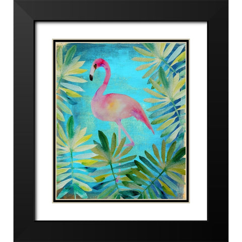Palm Flamingo 1 Black Modern Wood Framed Art Print with Double Matting by Boho Hue Studio