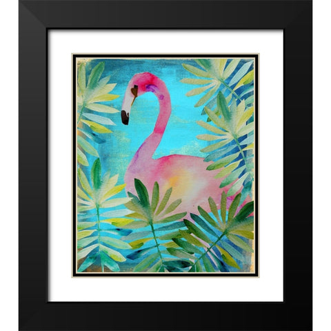 Palm Flamingo 2 Black Modern Wood Framed Art Print with Double Matting by Boho Hue Studio