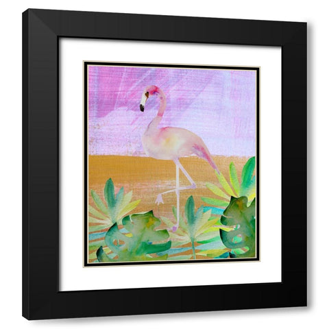 Palm Flamingo 3 Black Modern Wood Framed Art Print with Double Matting by Boho Hue Studio
