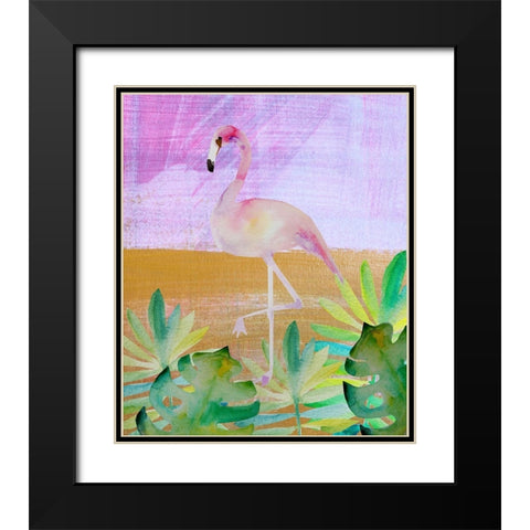 Palm Flamingo 3 Black Modern Wood Framed Art Print with Double Matting by Boho Hue Studio
