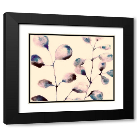 Blue Pink Branches Black Modern Wood Framed Art Print with Double Matting by Boho Hue Studio