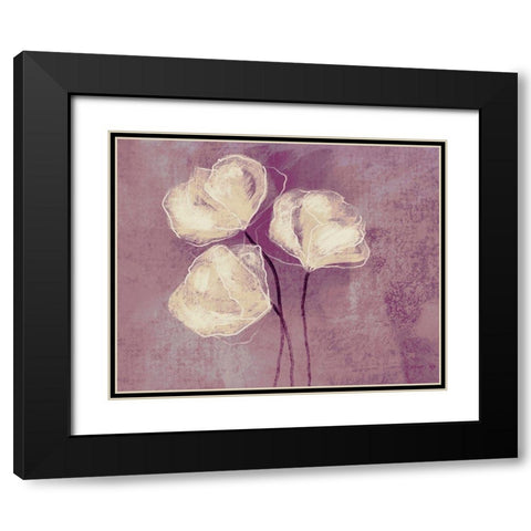 Sketched Flowers on Purple Black Modern Wood Framed Art Print with Double Matting by Boho Hue Studio