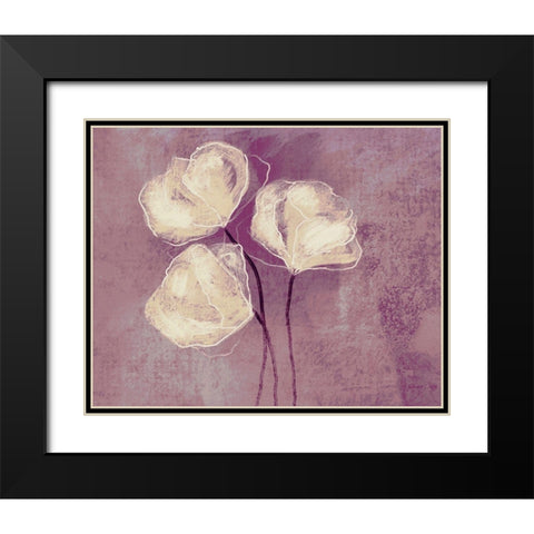 Sketched Flowers on Purple Black Modern Wood Framed Art Print with Double Matting by Boho Hue Studio
