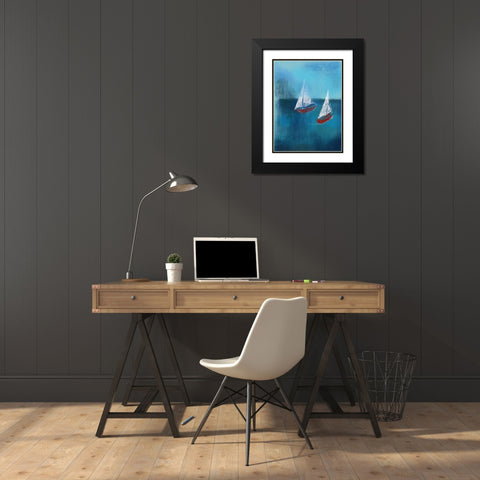 Two Red Sailboats Black Modern Wood Framed Art Print with Double Matting by Boho Hue Studio