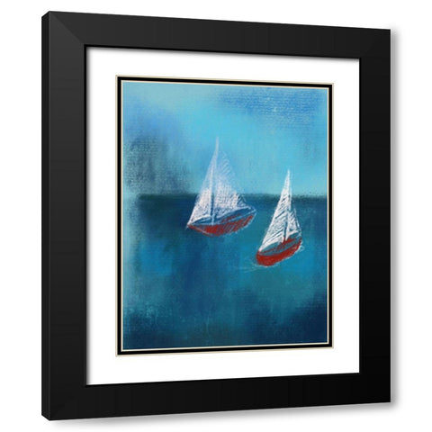 Two Red Sailboats Black Modern Wood Framed Art Print with Double Matting by Boho Hue Studio
