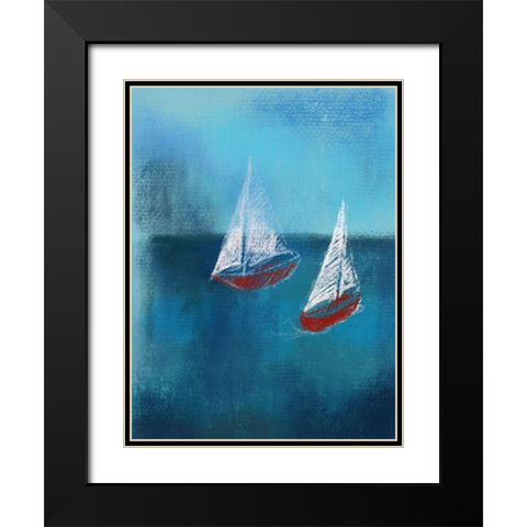 Two Red Sailboats Black Modern Wood Framed Art Print with Double Matting by Boho Hue Studio