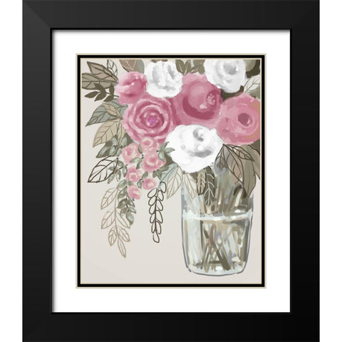 Soft Pink Florals 1 Black Modern Wood Framed Art Print with Double Matting by Boho Hue Studio