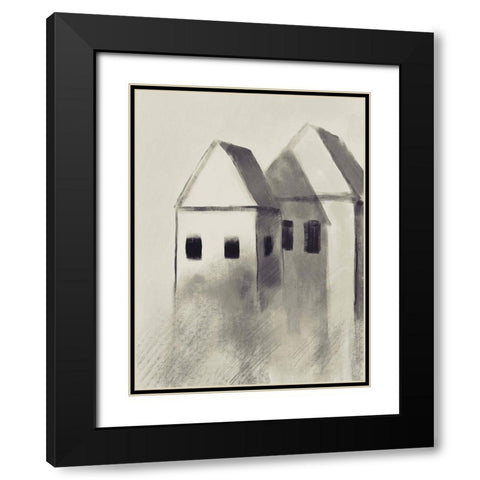 Charcoal Houses 1 Black Modern Wood Framed Art Print with Double Matting by Boho Hue Studio