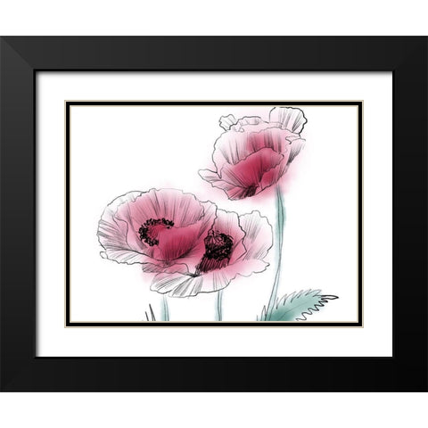 Sketched Poppies 1 Black Modern Wood Framed Art Print with Double Matting by Boho Hue Studio