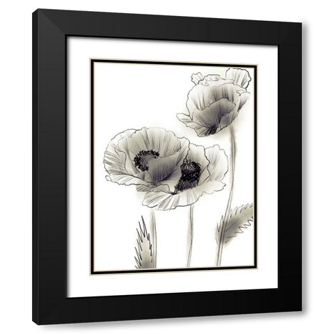 Sketched Poppies 2 Black Modern Wood Framed Art Print with Double Matting by Boho Hue Studio