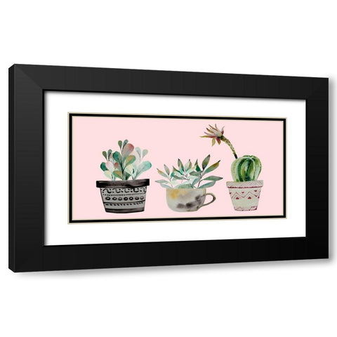 Succulant Trio Black Modern Wood Framed Art Print with Double Matting by Boho Hue Studio