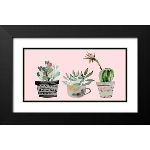 Succulant Trio Black Modern Wood Framed Art Print with Double Matting by Boho Hue Studio