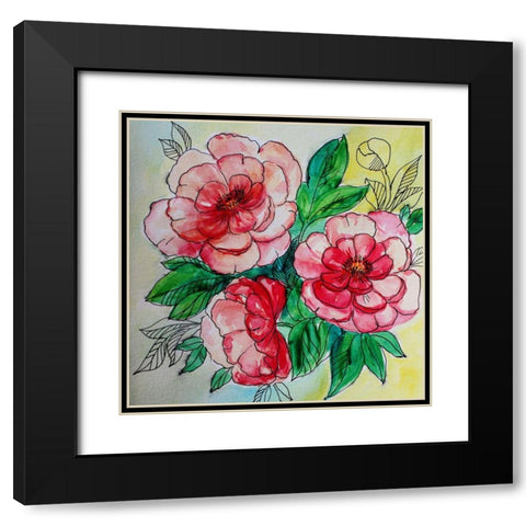Blossom Trio Black Modern Wood Framed Art Print with Double Matting by Boho Hue Studio