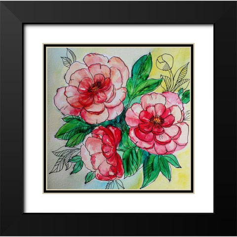 Blossom Trio Black Modern Wood Framed Art Print with Double Matting by Boho Hue Studio
