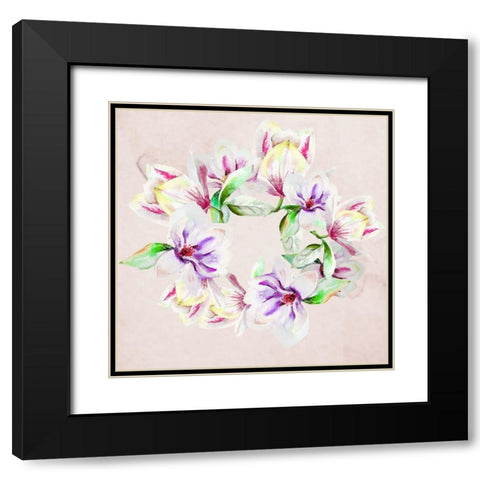 Flower Circle Black Modern Wood Framed Art Print with Double Matting by Boho Hue Studio