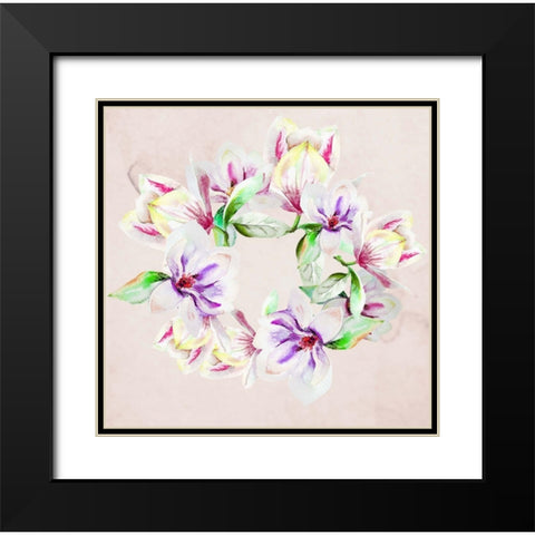 Flower Circle Black Modern Wood Framed Art Print with Double Matting by Boho Hue Studio