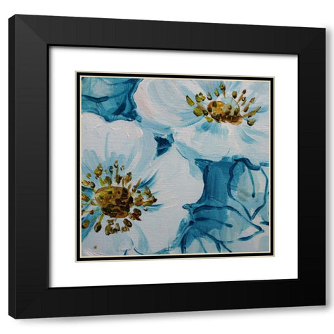 Blue Flora B Black Modern Wood Framed Art Print with Double Matting by Boho Hue Studio