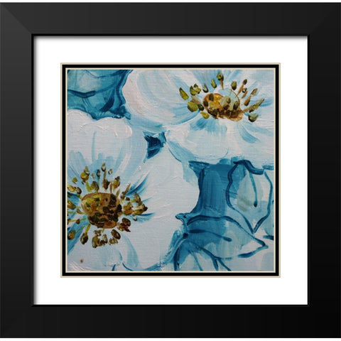 Blue Flora B Black Modern Wood Framed Art Print with Double Matting by Boho Hue Studio
