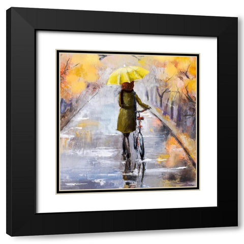 Rainy Day Black Modern Wood Framed Art Print with Double Matting by Boho Hue Studio